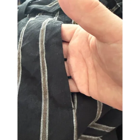 J Jill Stretch Linen Wide Crop Straight Leg Belted Striped Black/Tan Sz XL Petit - Picture 4 of 6